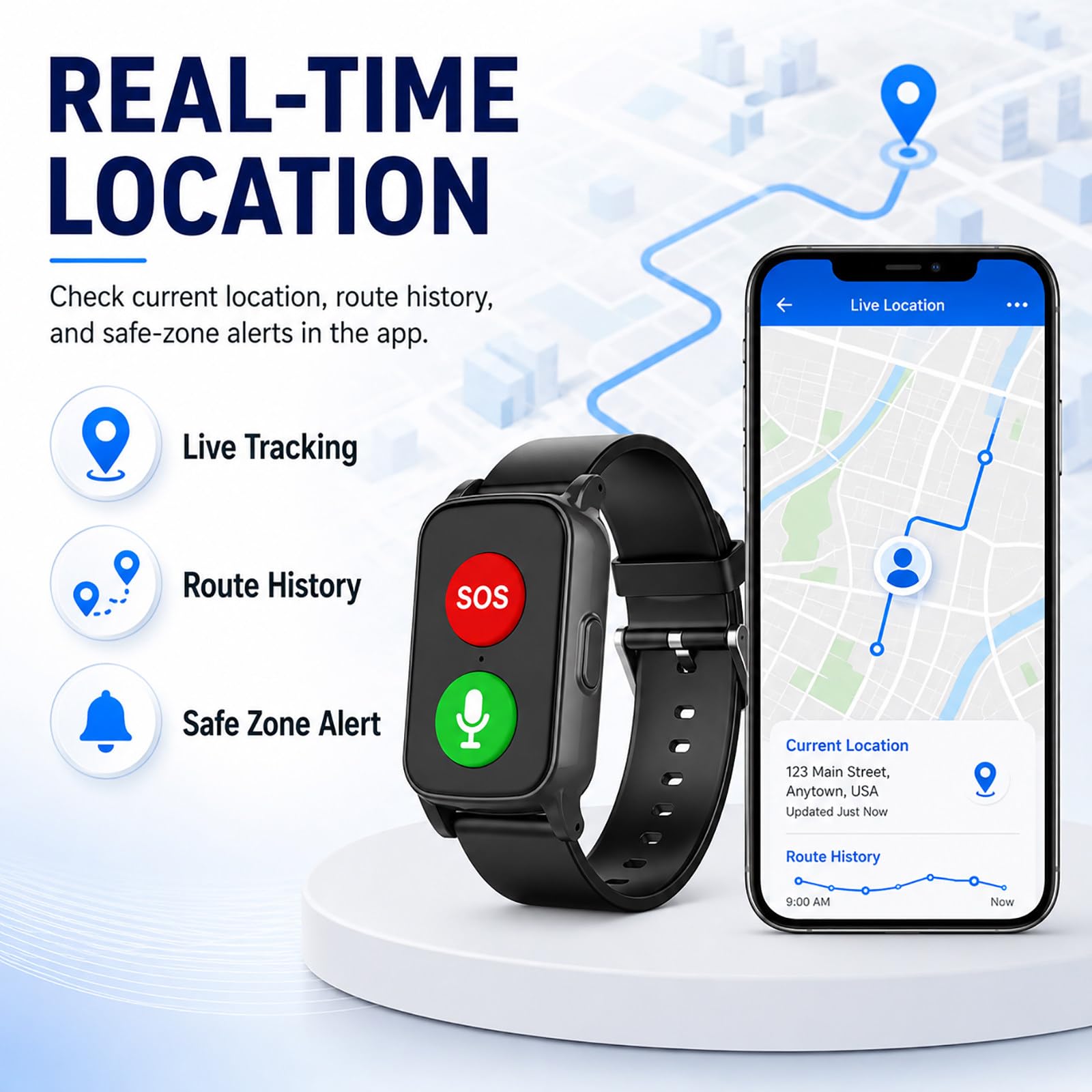 Montre GPS pour Seniors - Bouton SOS, Localisation 4G, Appels Vocaux Bidirectionnels, Alerte de Zone et Alerte de Chute Red
