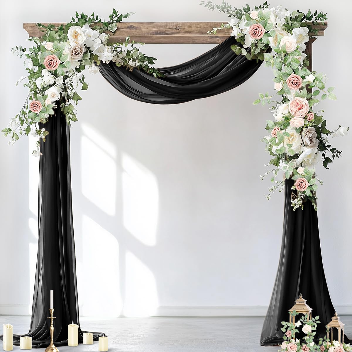 Socomi Wedding Arch Draping Fabric 1 Panel 29" x 19Ft Ivory Sheer Chiffon Curtain Drapes 6 Yards for Wedding Ceremony Birthday Party Decoration — view 6