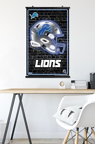 Miniatura 5 de Trends International NFL Detroit Lions - Póster de pared con casco neón 23, 34 pulgadas de largo x 22.4 pulgadas, paquete de póster y clip