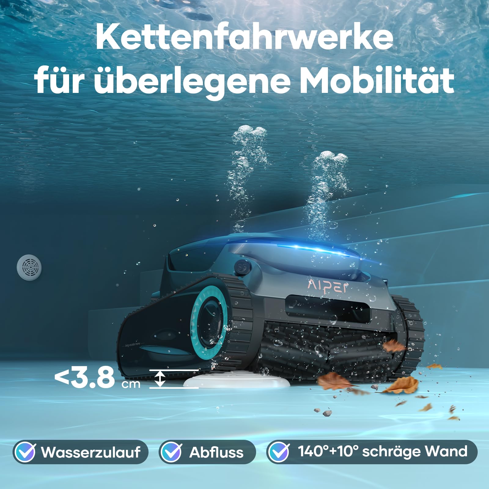 AIPER Scuba S1 Pro Poolroboter Boden und Wand mit Wasserlinienreinigung, Intelligenter Navigation, 180 Minuten Batterielaufzeit, Poolsauger Ideal für Eingelassene Pools bis zu 200㎡ (Generalüberholt)