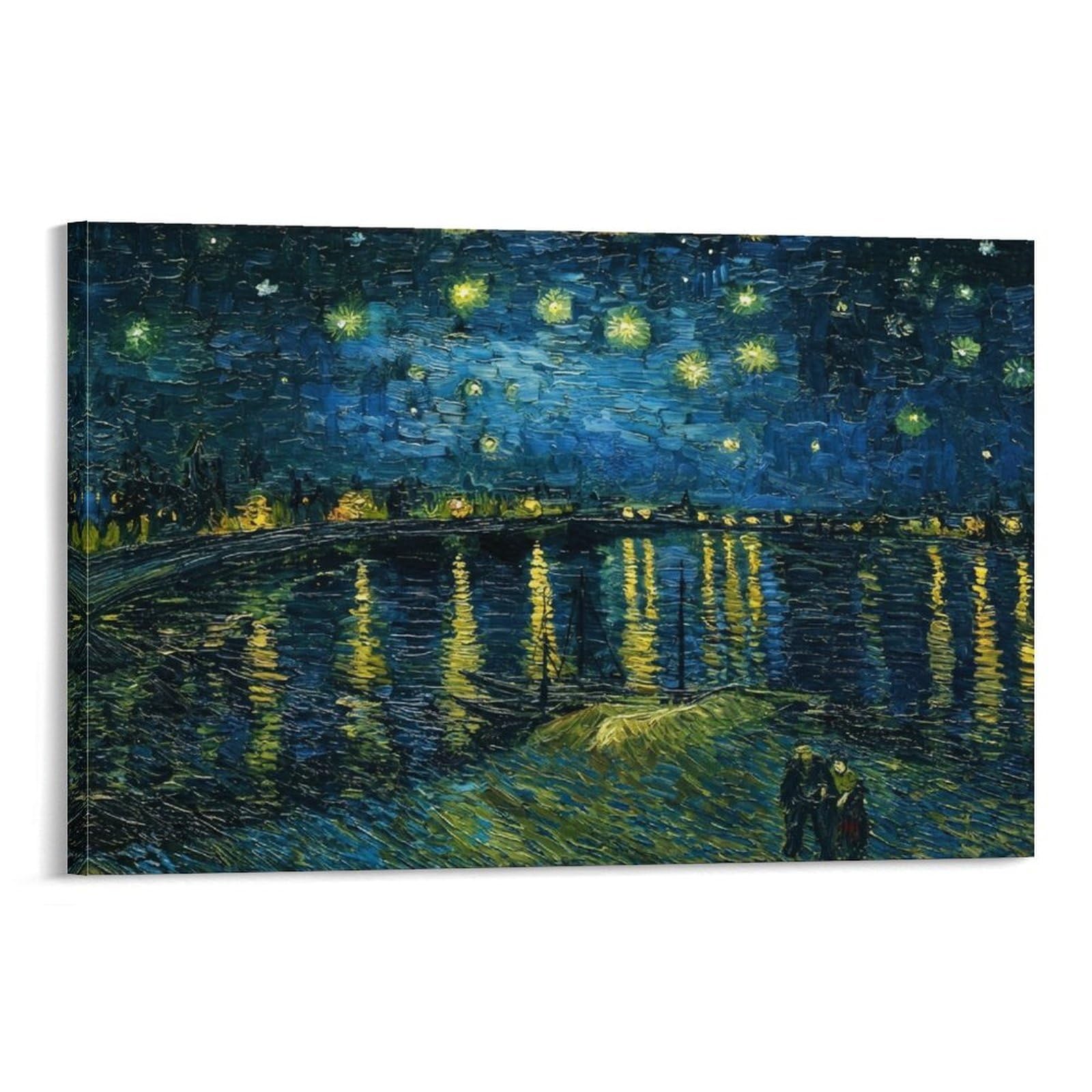 CPLVKWRQJ Starry Night Over River Individual Star Lit River Night Van Gogh Style Art Canvas Print - Bedroom Canvas Painting Easy to Clean Statement Piece Decor 20x30inch(50x75cm)