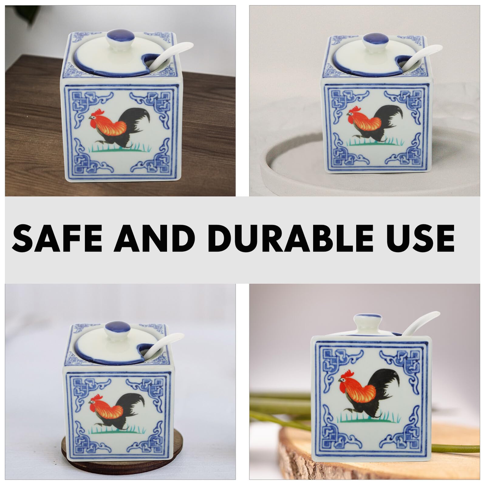 Pot à Sel Céramique Coq Décoratif Récipient Compact pour Cuisine Accessoire Pratique sans Couvercle Matériau Sain et Écologique Rangement Condiment pour Usage Domestique