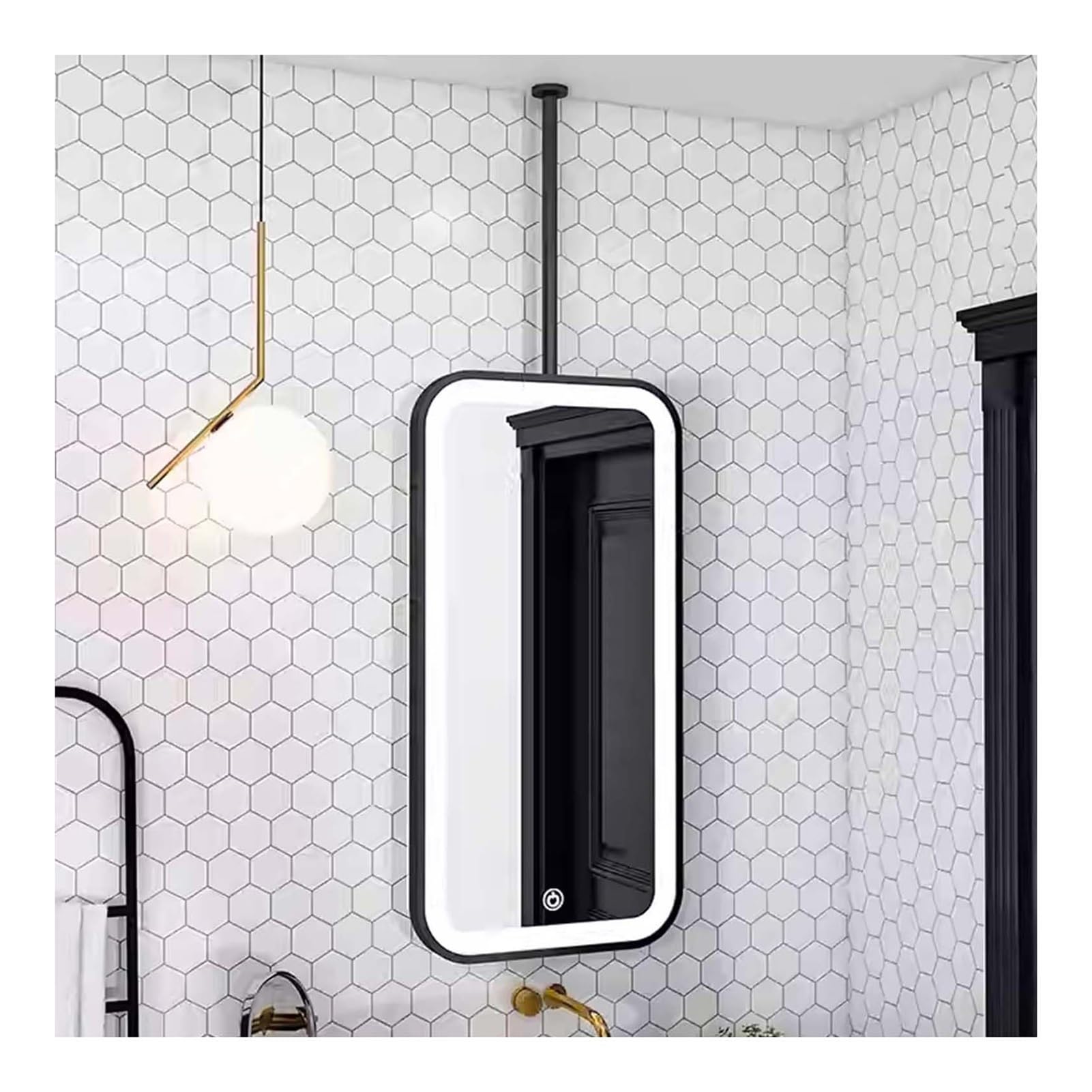 FGXHHS Rectangular Ceiling Mirror Bathroom With LED Light Floating Square Vanity Mirror, Metal Frame For Home Or Hotel(Black,40x80cm)