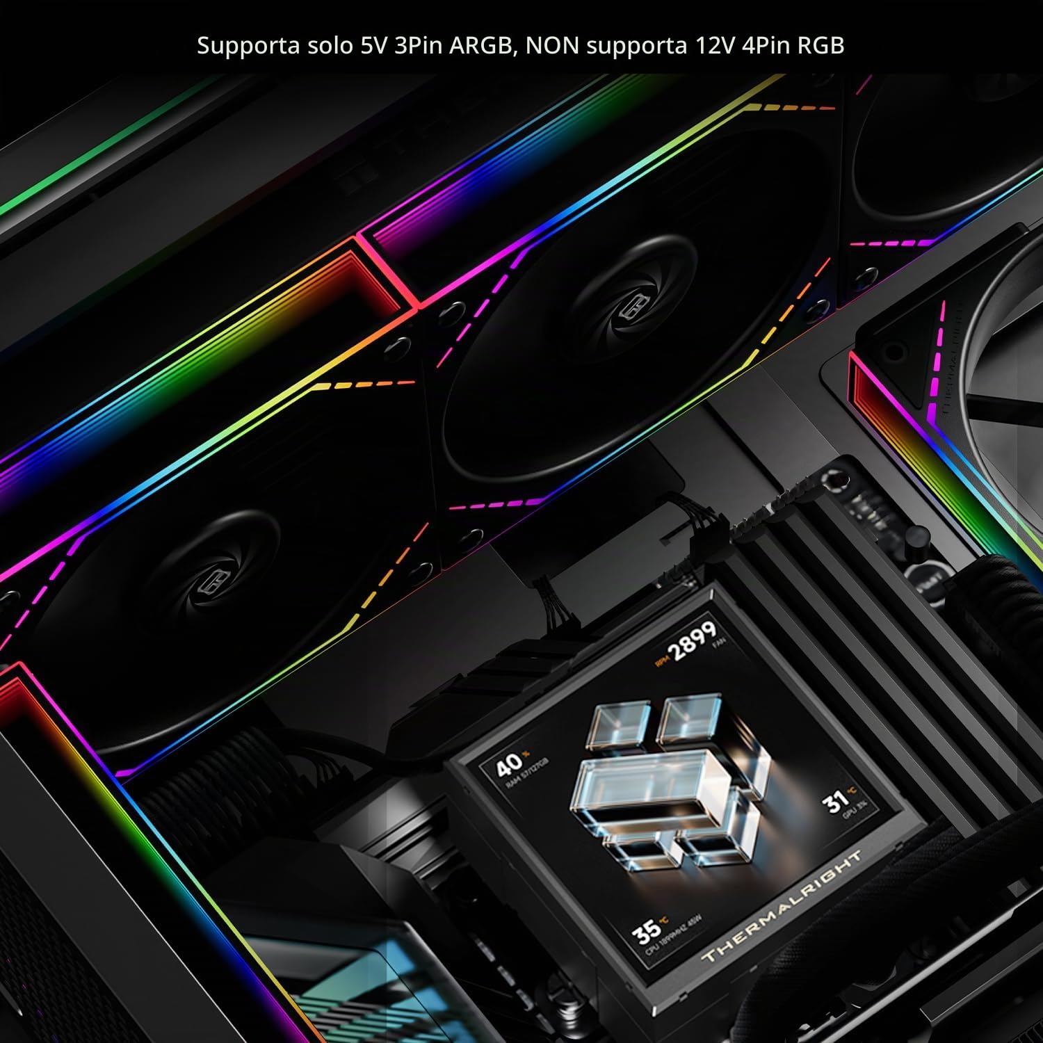 Thermalright Peerless Vision 360 ARGB Black Aio - Refrigeratore a liquido per CPU, schermo IPS da 3,95 pollici con risoluzione 480 x 480, ventola CPU Splicing wireless, per AM5/Intel LGA1851/1700