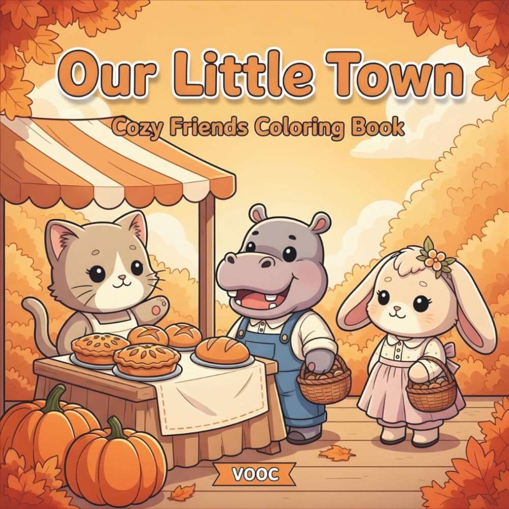 Our Little Town: Cozy Friends Coloring Book with Cute Chibi Animals Across Four Seasons, Festivals, and Everyday Moments for Adults and Teens