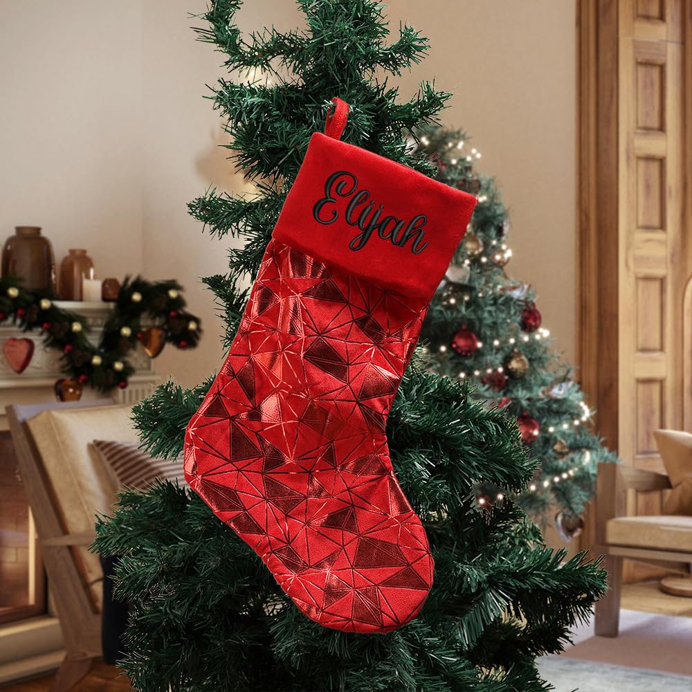 Keruidian custom monogram alphabet large christmas stocking bag p personalised santa sack with initial & name (Red)