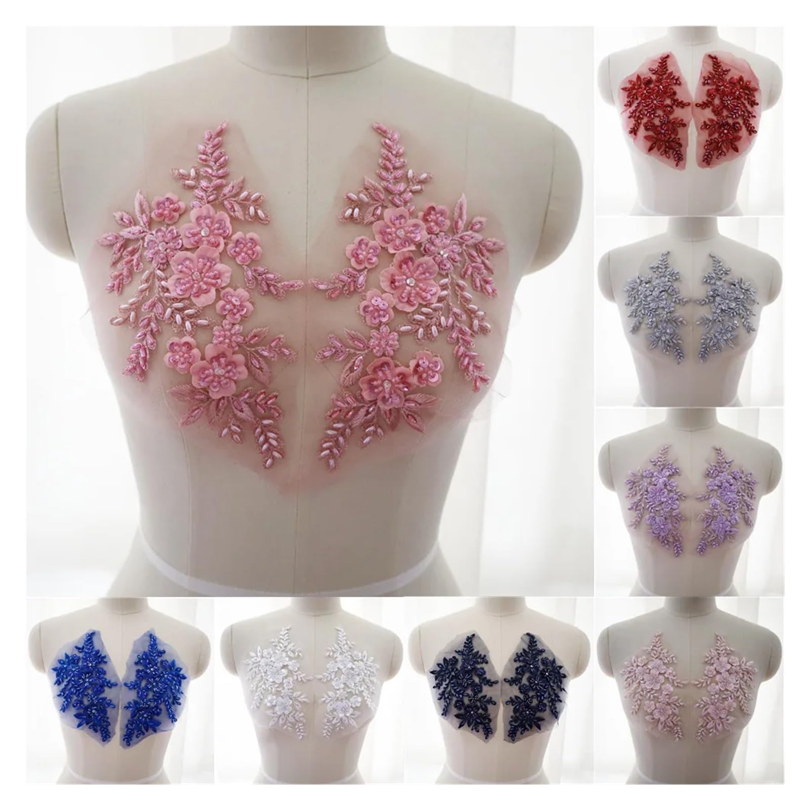 Letsinstyle Blumen Applikation - Blaue Pailletten Stickerei Zum Aufnähen