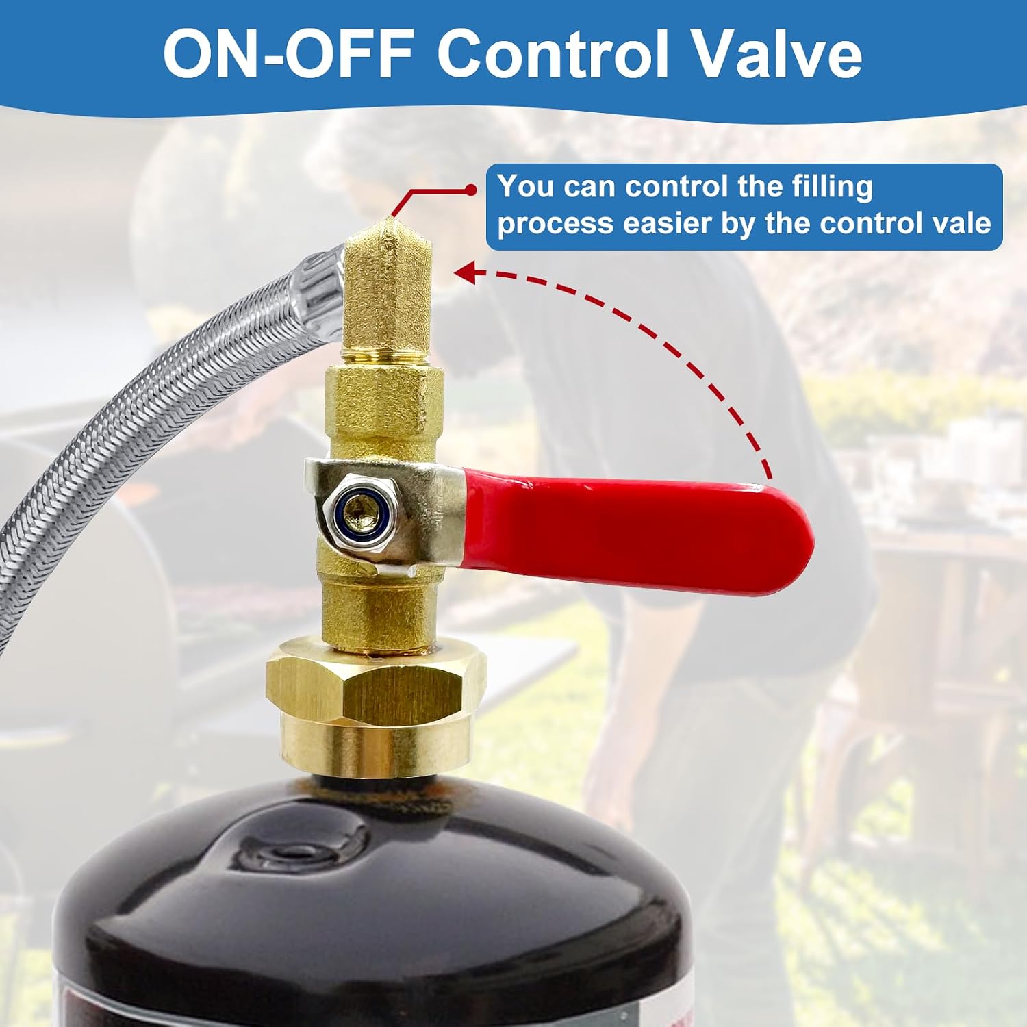 Propane Refill Adapter for 1 lb. Tanks,Upgraded Propane Tank Refill Adapter Hose, 3 FT/36'' Stainless Steel Propane Extension Refill Hose with Gauge and ON/Off Control Valve (QCC1/Type1 Inlet)