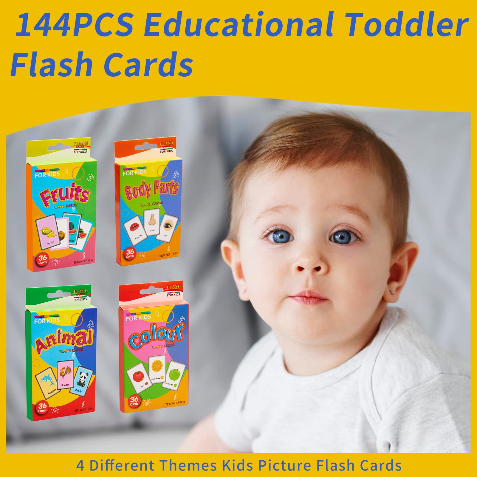 Cartes Flash éducatives 144 Pièces - Animaux, Fruits, Couleurs, Parties Du Corps - Apprentissage Langage Enfant