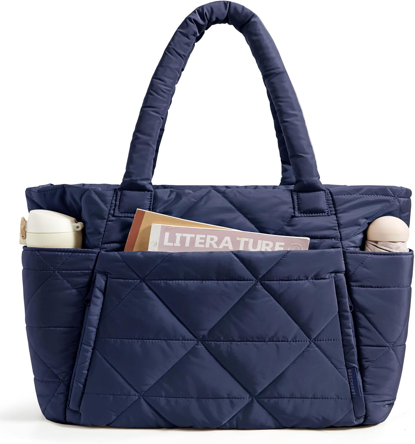 BAGSMART Tote Bag for Women, Puffer Tote Bag with Zipper, Large Quilted Shoulder Bag with Compartments for Travel, Work, Gym
