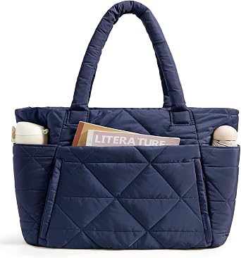 BAGSMART Tote Bag for Women, Puffer Tote Bag with Zipper, Large Quilted Shoulder Bag with Compartments for Travel, Work, Gym