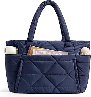 Tote Bag for Women, Puffer Tote Bag with Zipper, Large Quilted Shoulder Bag with Compartments for Travel, Work, Gym