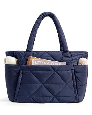 BAGSMART Tote Bag for Women Puffer Tote Bag with Zipper Large Quilted Shoulder Bag with Compartments for Travel
