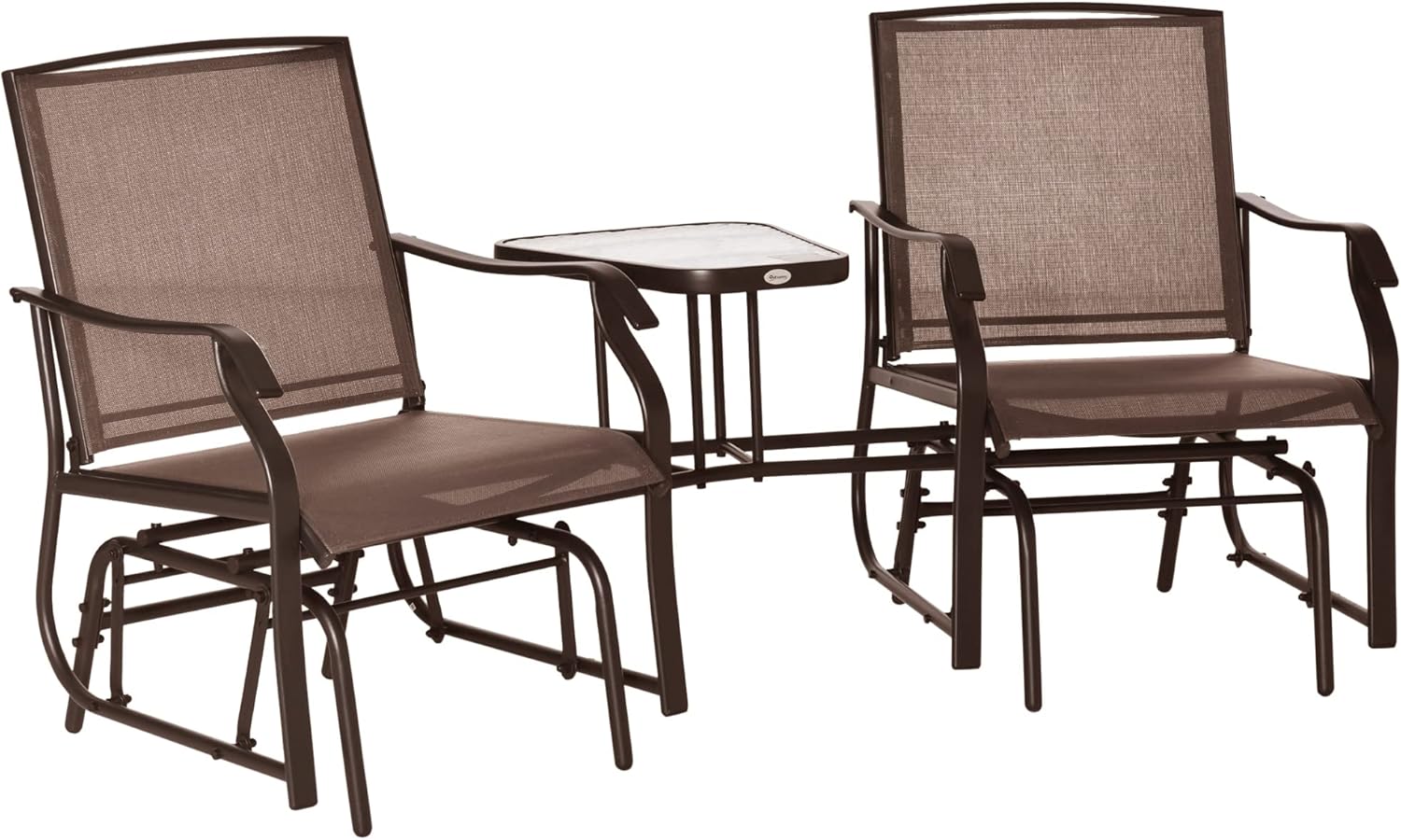 Brown Steel Double Glider Chairs with Center Table