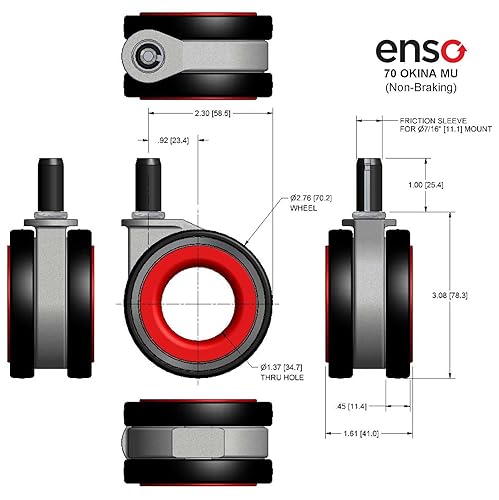 Miniatura 6 de Enso Ruedas de repuesto para silla de oficina, 70 Okina Mu Series - Gris (juego de 5)