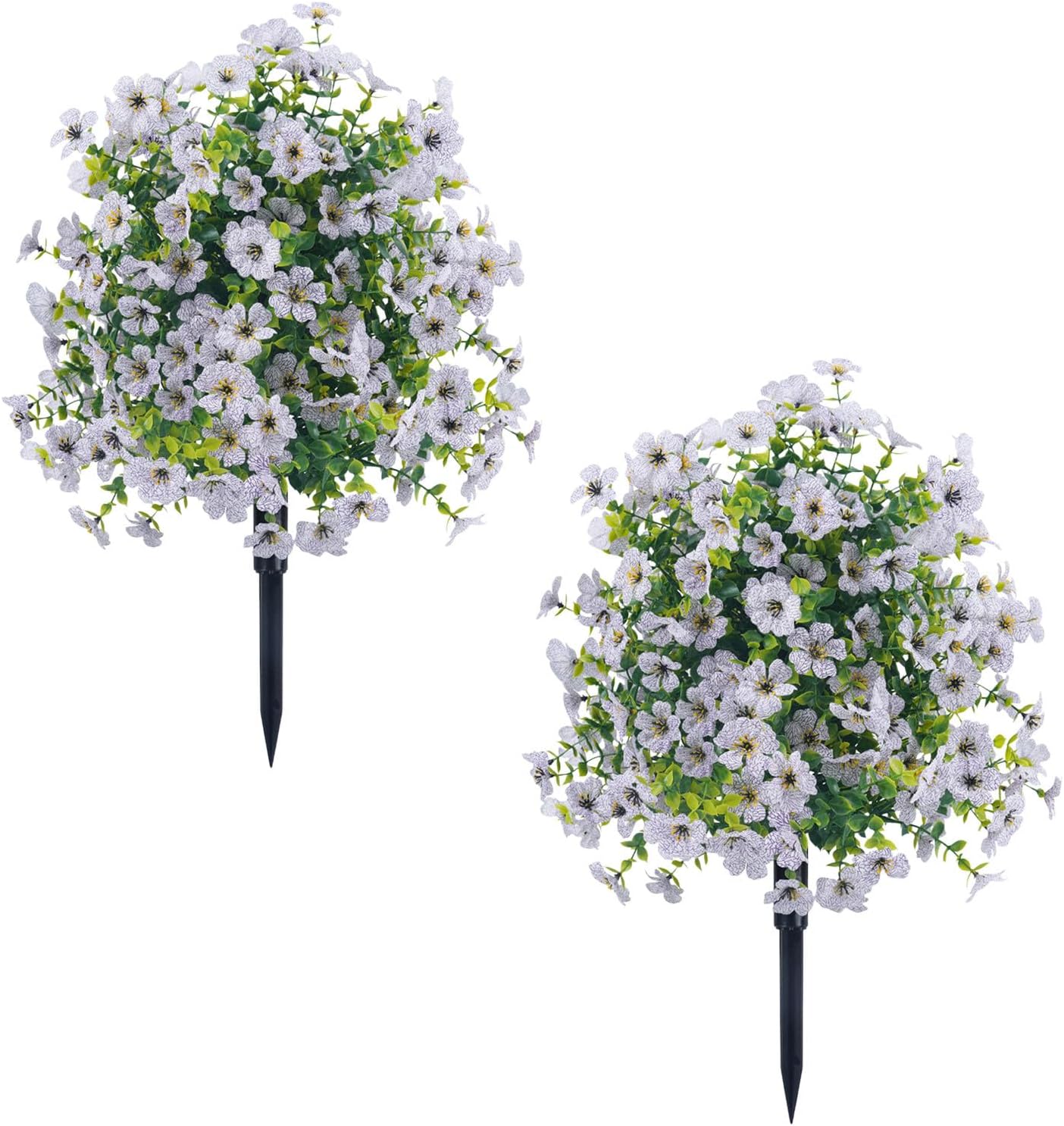 Artificial Violet Ball Topiary Trees with Ground Spikes, 2 Pack Fake Artificial Bushes Plants, Fade Resistant Faux Artificial Shrubs Tree for Indoor Outdoor Front Porch Decor 23in (F-2 Pcs)
