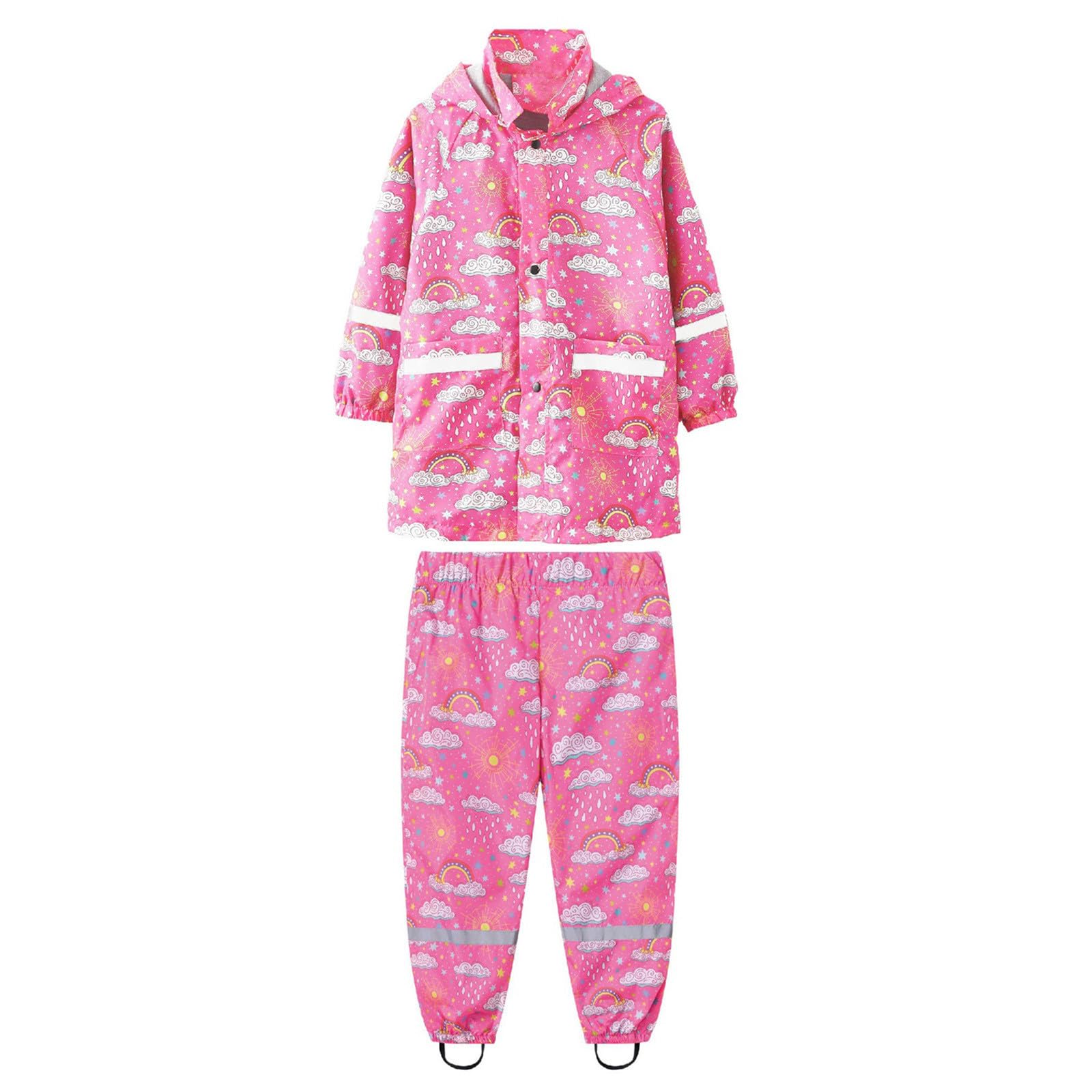 Genérico Chubasquero Niña - Chaqueta Impermeable con Capucha Y Botones Estampada con Dinosaurios Y Arcoíris para Niños Y Niñas Impermeable De Manga Larga con Capucha Y Pantalones Tipo Gabardina