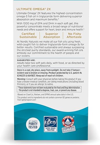 Miniatura 3 de Cápsulas Nordic Naturals Ultimate Omega 2X sabor a limón 2150 mg de omega-3 aceite de pescado de alta potencia con EPA y DHA promueve la salud