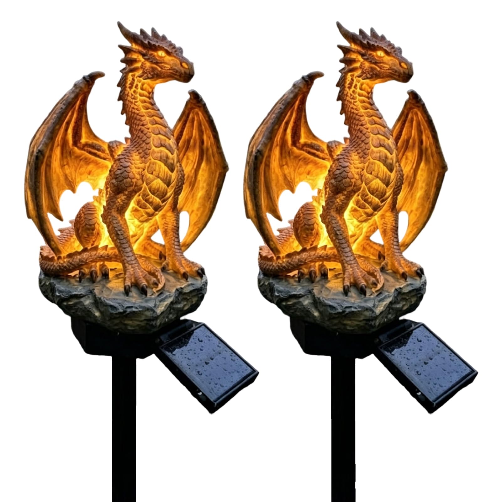 ZhzeYun Solar Dragon Garden Statues – Outdoor Garden Solars Ornaments, Dragon Statue with LED Lights, Warm Glow Solar Powered Dragons Figurine for Pathway Decor & Yard A 2pcs