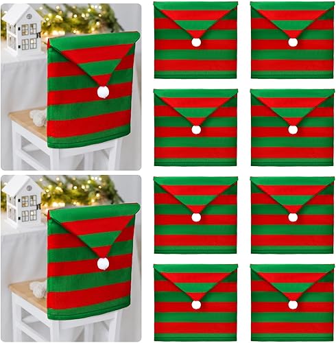 Juego de 8 fundas navideñas para sillas de Papá Noel, con sombrero de elfo de Navidad, fundas para sillas de respaldo de silla de Navidad para el