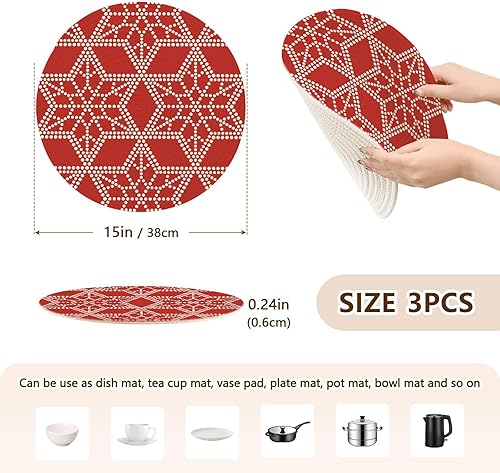 Miniatura 2 de Christmas Pattern Stars Trellis Large Coasters Cotton Mat Trivet Mats for Hot Pots and Pans Heat Resistant Pad Holder for Crock Pot Kitchen Counter