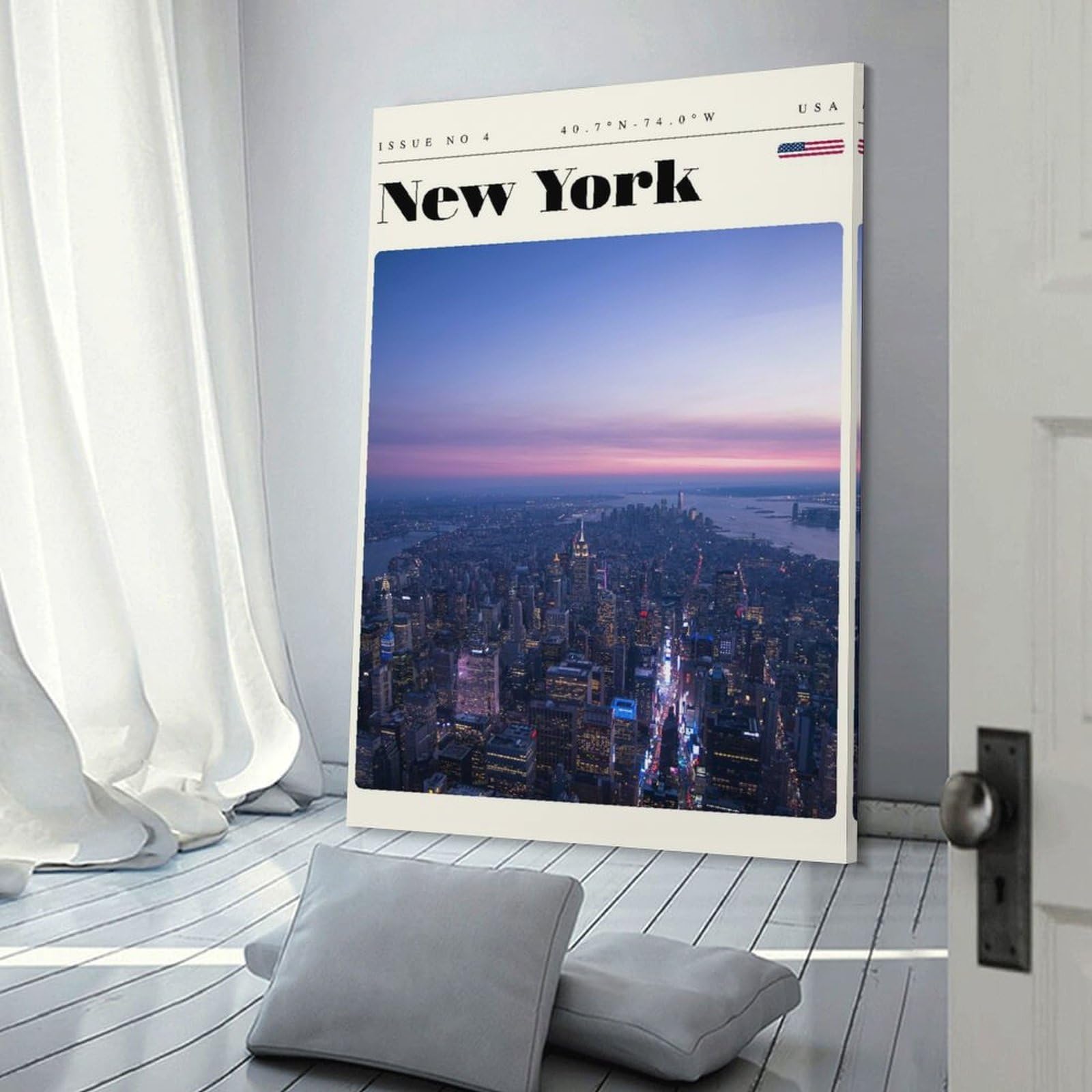 Junmoney Canvas Art Print New York City Skyline Travel Art, 24x36inch(60x90cm), for Office, Study Or Home Workspace, Home Office Artwork with Decorative Appeal