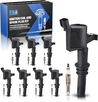 ENA 8 Ignition Coil Pack and Platinum Spark Plug Set 2005-2008 Compatible with Ford Expedition Explorer F150 F250 F350 Super Duty Navigator Mark 5.4L Replace# DG511 SP515 SP546 -Black