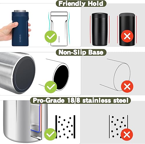 Miniatura 76 de Enfriador de latas universal aislado 3 en 1 – Aislador al vacío de doble pared de acero inoxidable delgado para botellas de cerveza de lata regular