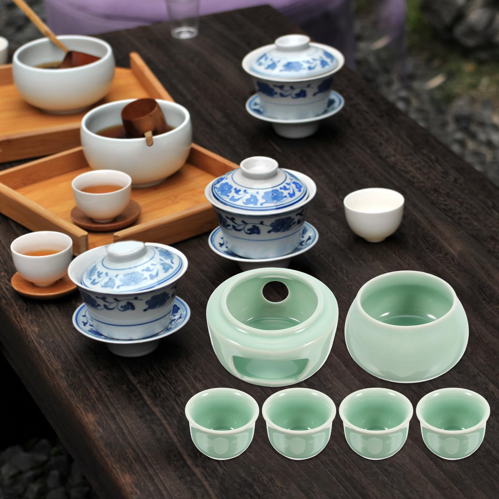 Abaodam Servizio da Sakè in Ceramica Vintage, 300ml, Verde Chiaro