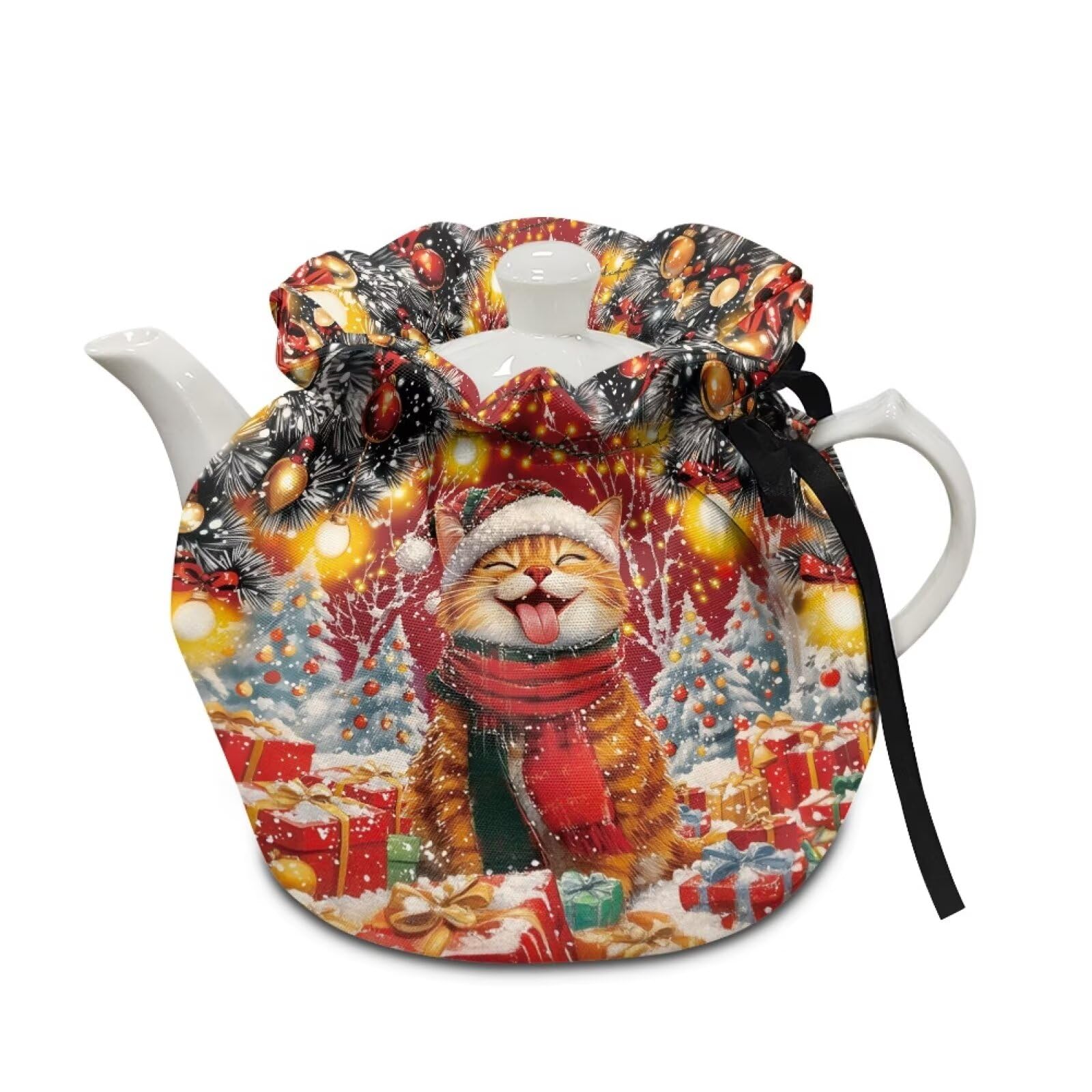 Christmas Cat Tea Pots Cozy with Insulation Pad Keep Breakfast Warmer Home Kitchen Christmas Decorative Accessories Easy to Clean and Durable Ideal Gift for Family