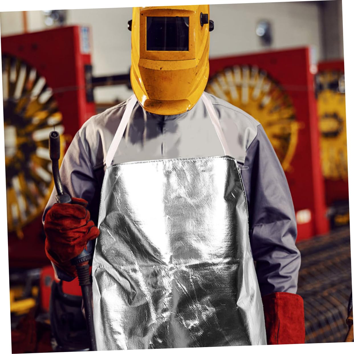 Feuerfeste Schürze mit Hitzeschutz und Alu Beschichtung für Schmelzen | Aramid Aluminiumplattierung, Verstellbare Träger, Leichtes Design, Silber, für Schwere Industrieeinsätze