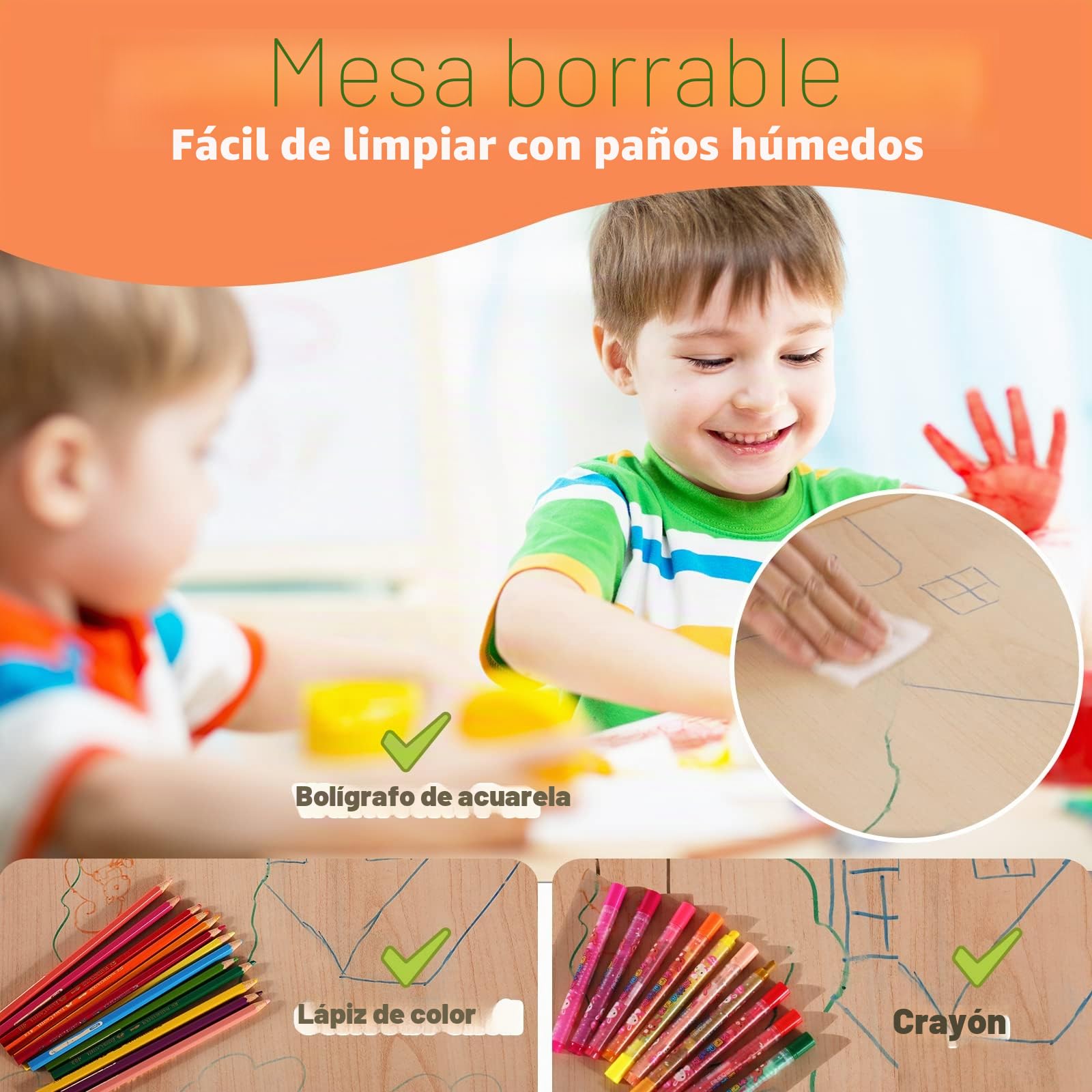 FUNLIO Mesa Infantil con 2 Sillas para Niños de 3 a 8 años, Mesa Niños Infantil de Altura Ajustable, Escritorio Niño Fácil de Limpiar, para Aulas/Hogares, Aprobado por CPC y CE (3 Piezas)
