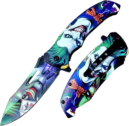 RAMBLADE 8 "Joker Print Handle Con Clip de Bolsillo Hoja de Acero Inoxidable TÁCTICO Caza Plegable Cuchillo de Bolsillo de Hoja Abierta Regalo