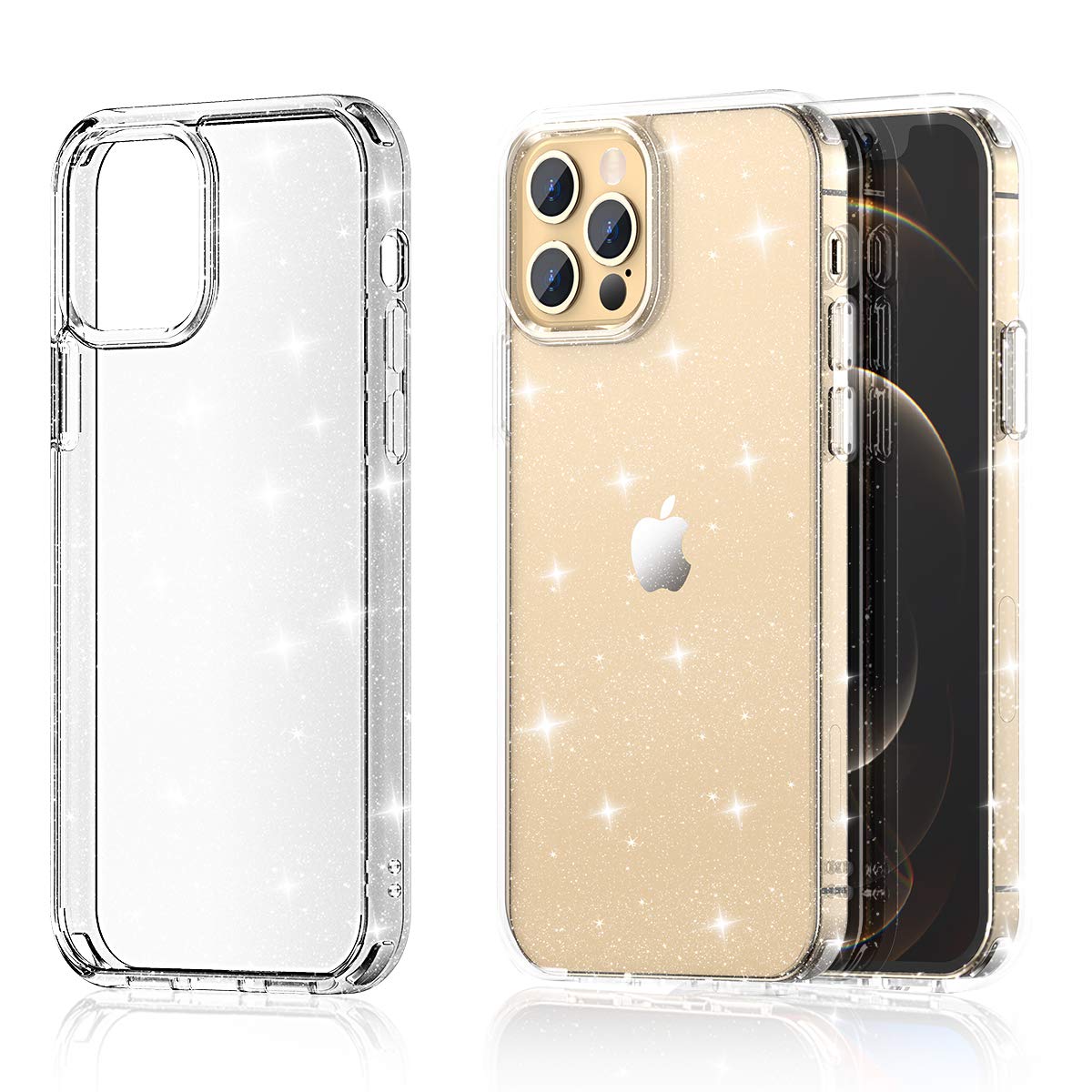 Meifigno Glitter Compatible with iPhone 12 Pro Max Case, Hard PC with Soft TPU Edge, [Military Level Protection][Green Materials], Clear Case Designed for iPhone 12 Pro Max 6.7" 2020, Glitter Clear