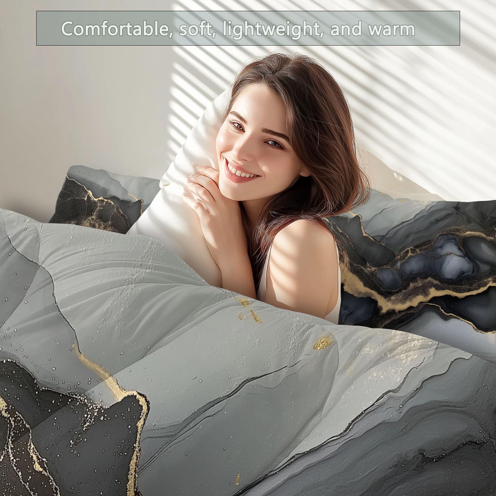 General Edredón Reversible para Todas Las Estaciones 220×240 cm - Sencillo Mármol Texturas Grueso y Suave, Relleno Alternativo de Plumón, Hipoalergénico, Ligero y Lavable a Máquina Gris Oscuro