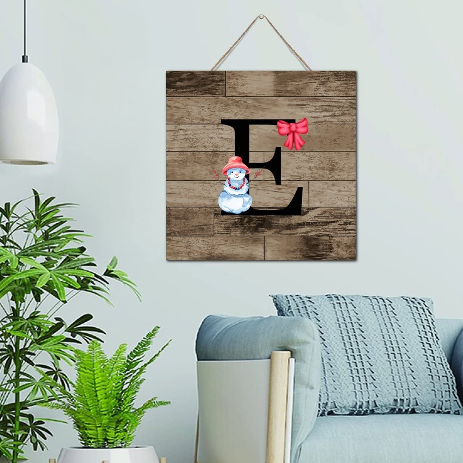 Panneau initial E en bois rustique de 30x30 cm pour deco murale