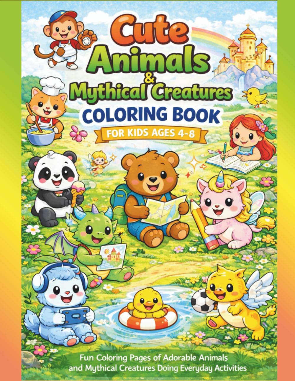 Cute Animals & Mythical Creatures Coloring Book: Fun and Simple Coloring Pages for Kids Ages 4–8 (Cute Coloring Books For Kids Ages 4-8)