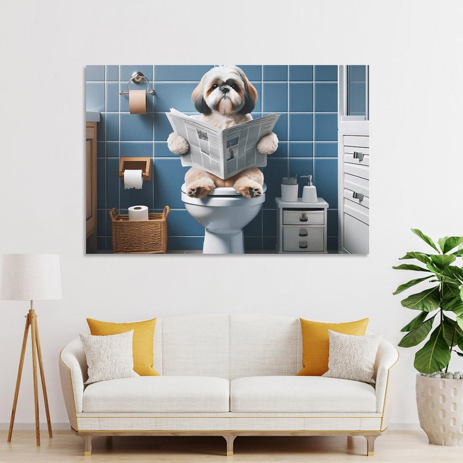 Junmoney Unframe-Style-18 Decorative Wall Artwork Dog Reading Newspaper On Toilet-3, 20X30inch(50X75cm), For Contemporary Homes, Apartments Or Offices, An Easy Choice For New Home Styling