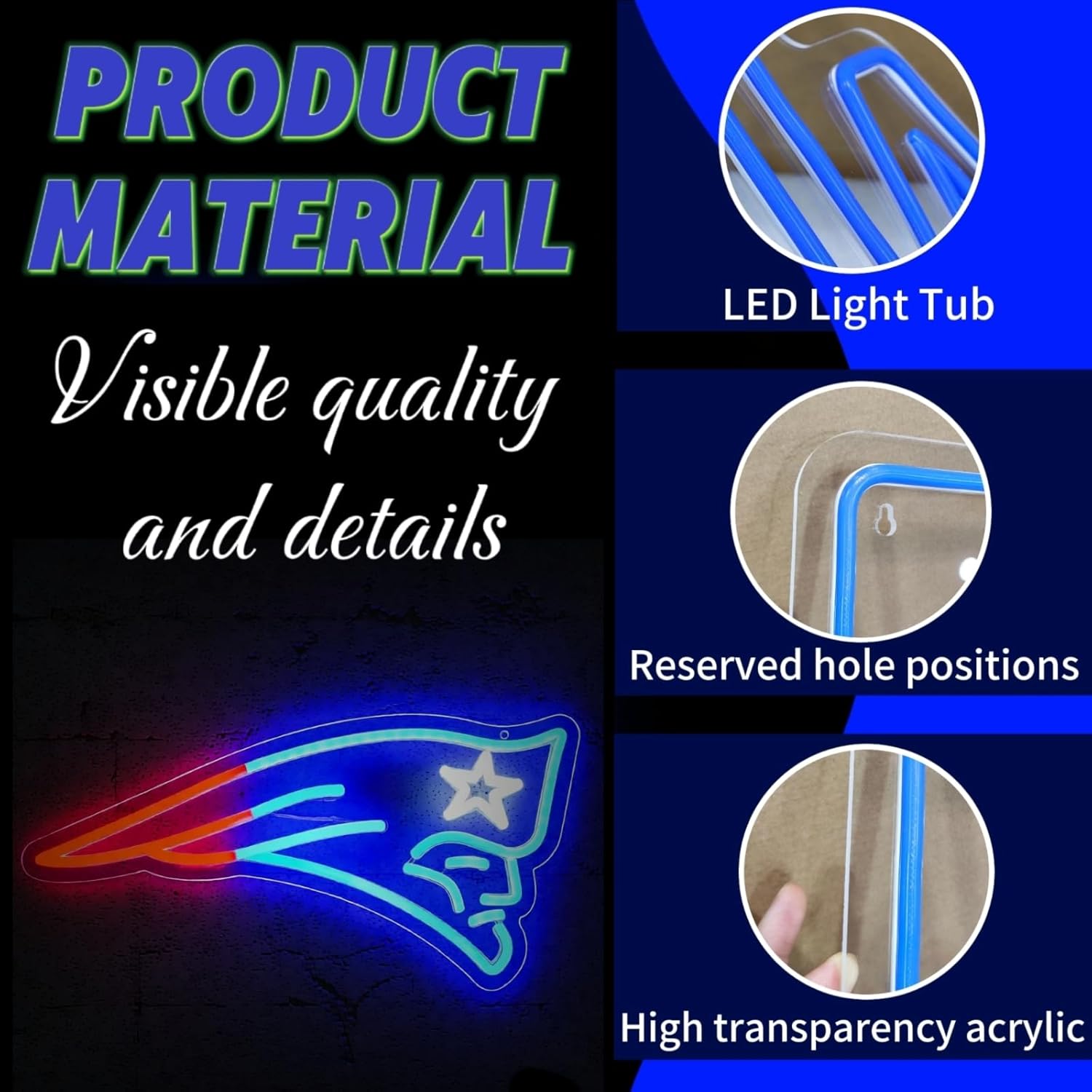 Football Team Neon Sign for Wall LED Bedroom Man Cave Club Bar Hanging Decor Gift for Fans Teens (Pats)