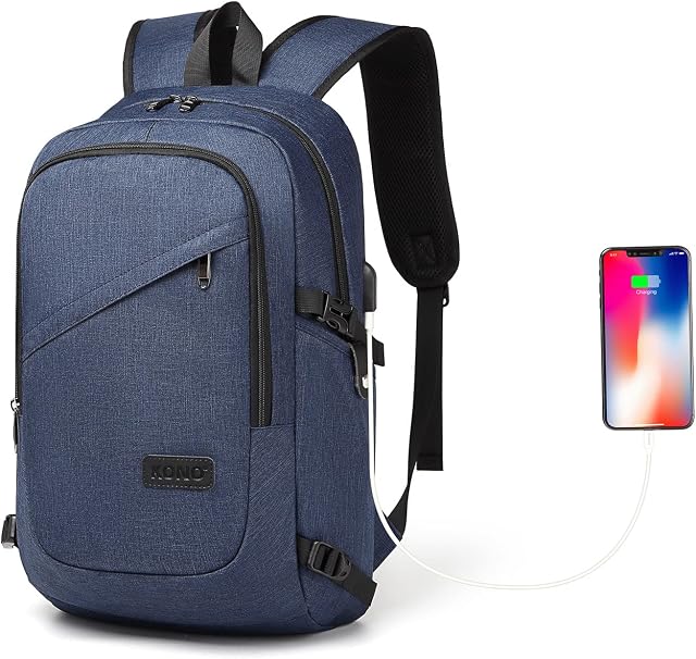 Laptop Backpack Anti-Theft Travel Business Computer Rucksack Work Bag with USB Charging Port Lightweight Laptop Bag Water Resistant College School Backpack Bag for Men Women fits 15.6 Inch (Navy)