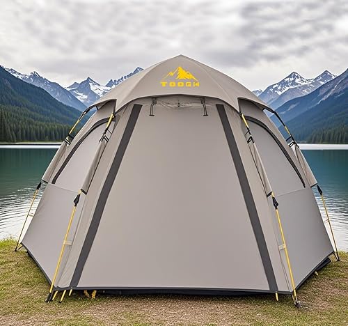 Vista 7 de Tienda de campaña Toogh con configuración instantánea, tienda impermeable para 2/3 personas, fácil y rápida de montar en 60 segundos con toldo