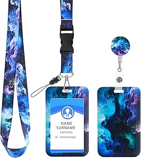 Molain ID Badge Holder with Lanyard and Retractable Badge Reel Clip, Starry Sky ID Card Holder Set Retractable Badge Key Reel Breakaway Crossbody Lanyards Around The Neck for Women(Starry-Blue)