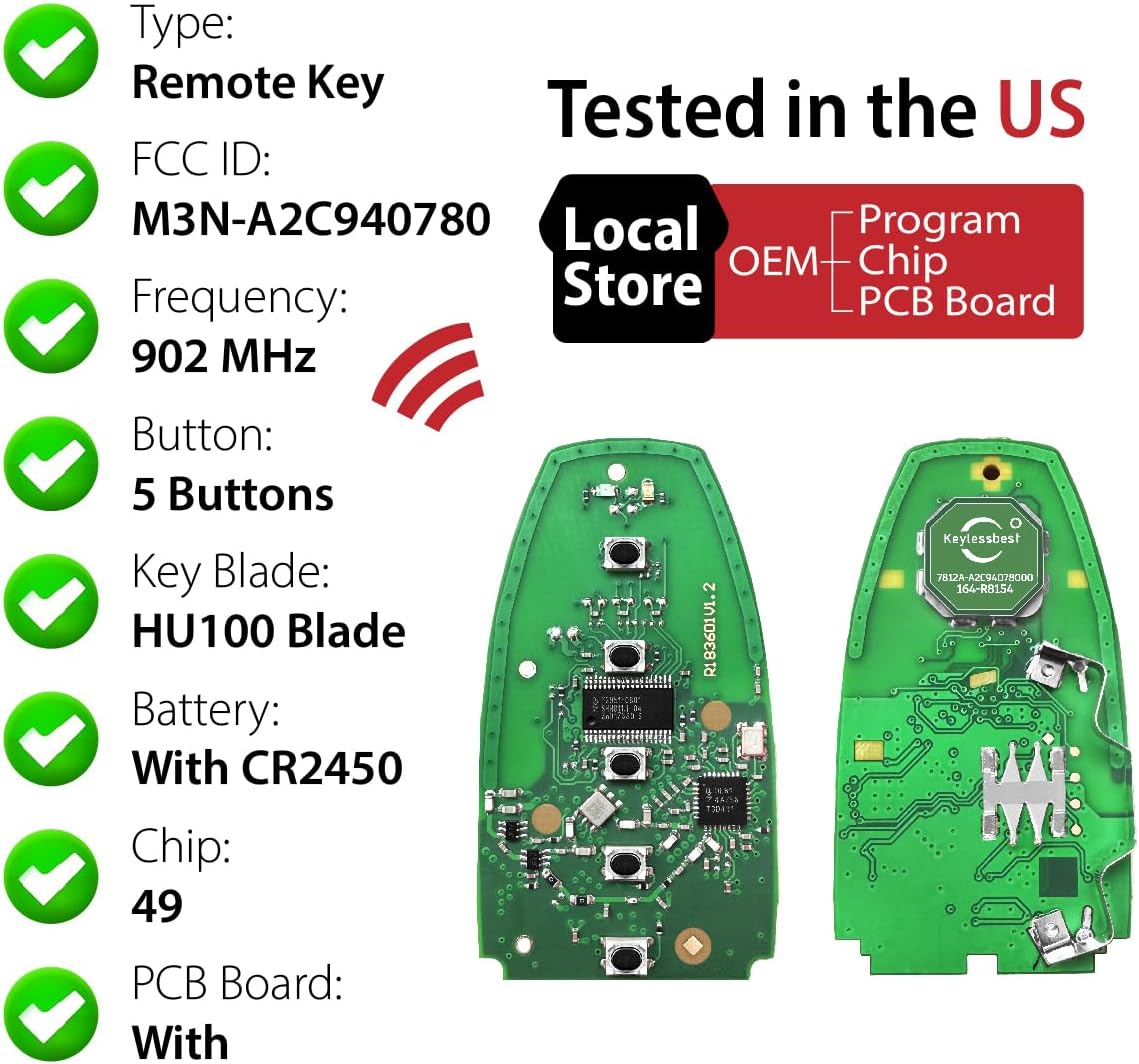Replacement for 2018 2019 2020 2021 Lincoln Navigator Key Fob Remote Control M3N-A2C940780 5 Buttons 902MHz