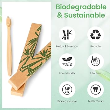 Daletu Bamboo Toothbrushes Soft Bristles 10 Pack, Biodegradable BPA Free Soft Bristles Toothbrushes for Adult, Eco-Friendly, Natural Wooden Organic Toothbrush