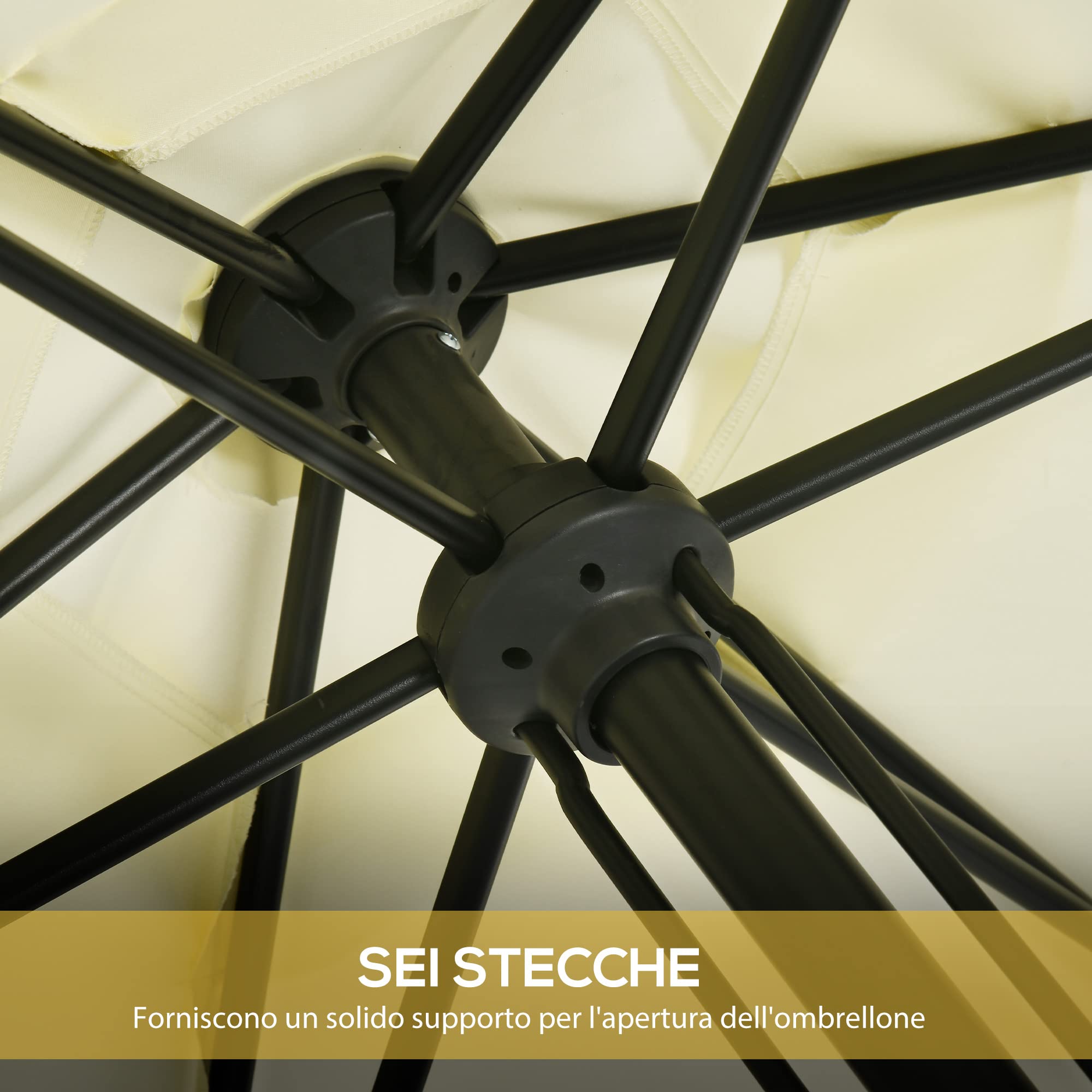 Outsunny Ombrellone da Giardino con Tettuccio 45° 2.7x2.5 m Beige e Nero | Poliestere e Metallo, 6 Stecche