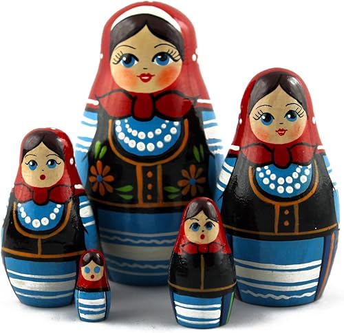 Miniatura 9 de Matryoshka Matrioska Babuska Ruso Nesting Muñeca de Madera Polaco Nacional Disfraz Nacional 5 Piezas Apilamiento Pintura a Mano Hermosa Anidada Gran