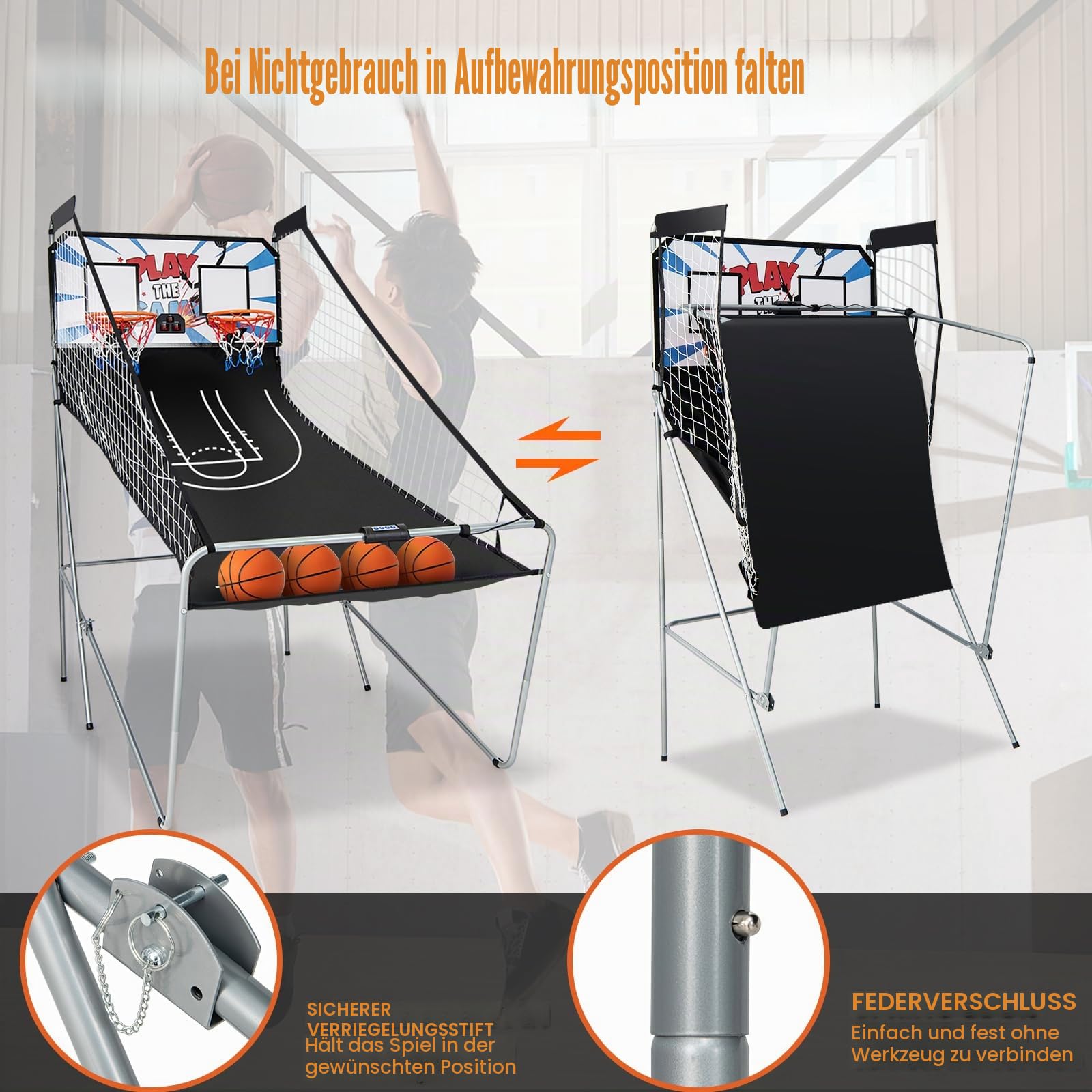 KOMFOTTEU Basketballautomat klappbar, elektronische Basketballwurfmaschine mit 2 Basketballkörbe, Basketball Schießmaschine inkl. 4 Bälle & Pumpe, Basketballkorb mit Ständer Punktezähler (Weiß)