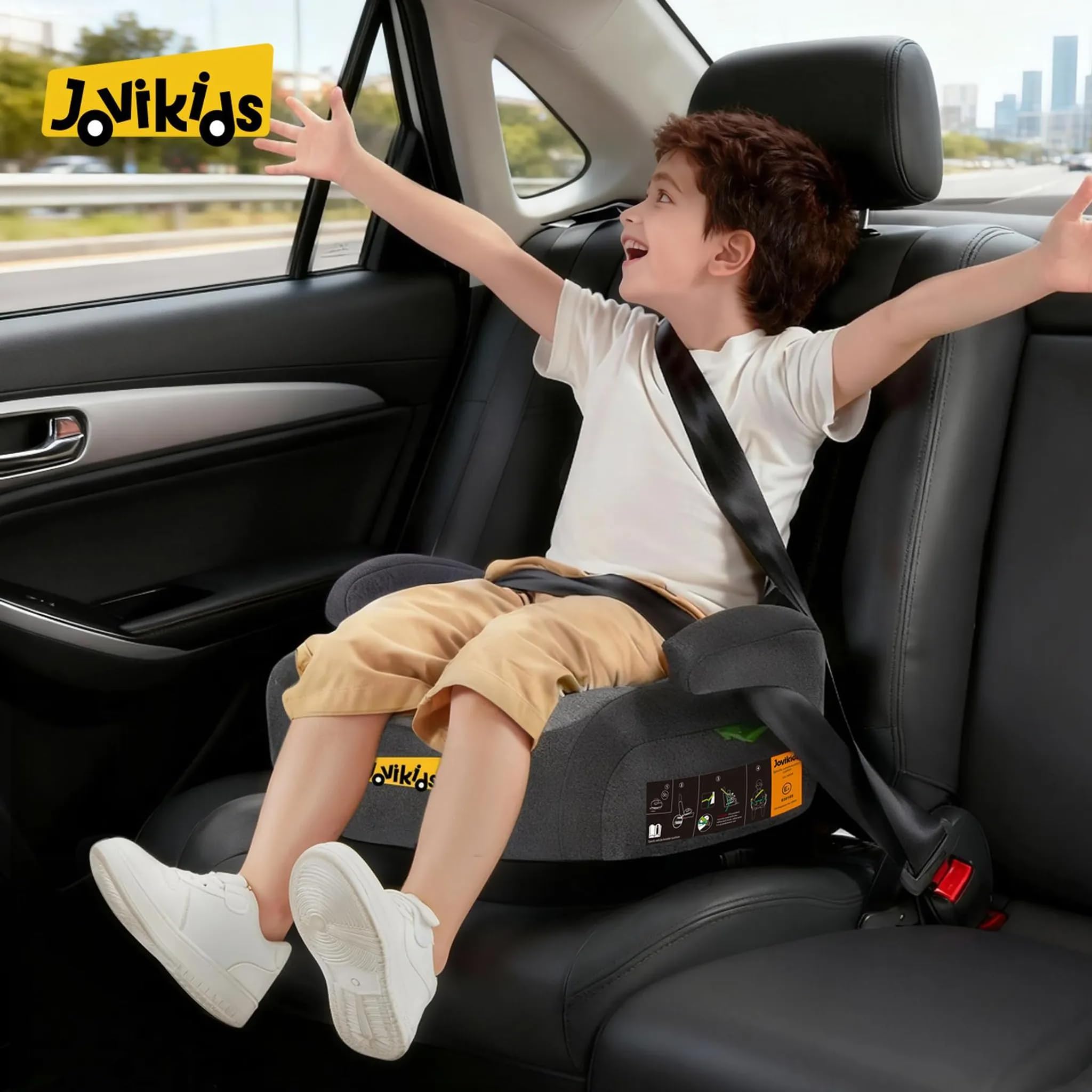 Jovikids Alzador Coche Niño ISOFIX, ECE R129, Silla Coche Grupo 2 3, Asiento Elevador coche para Bebé de 125-150cm (de 6 a 12 años), Espuma Adicional (Negro)