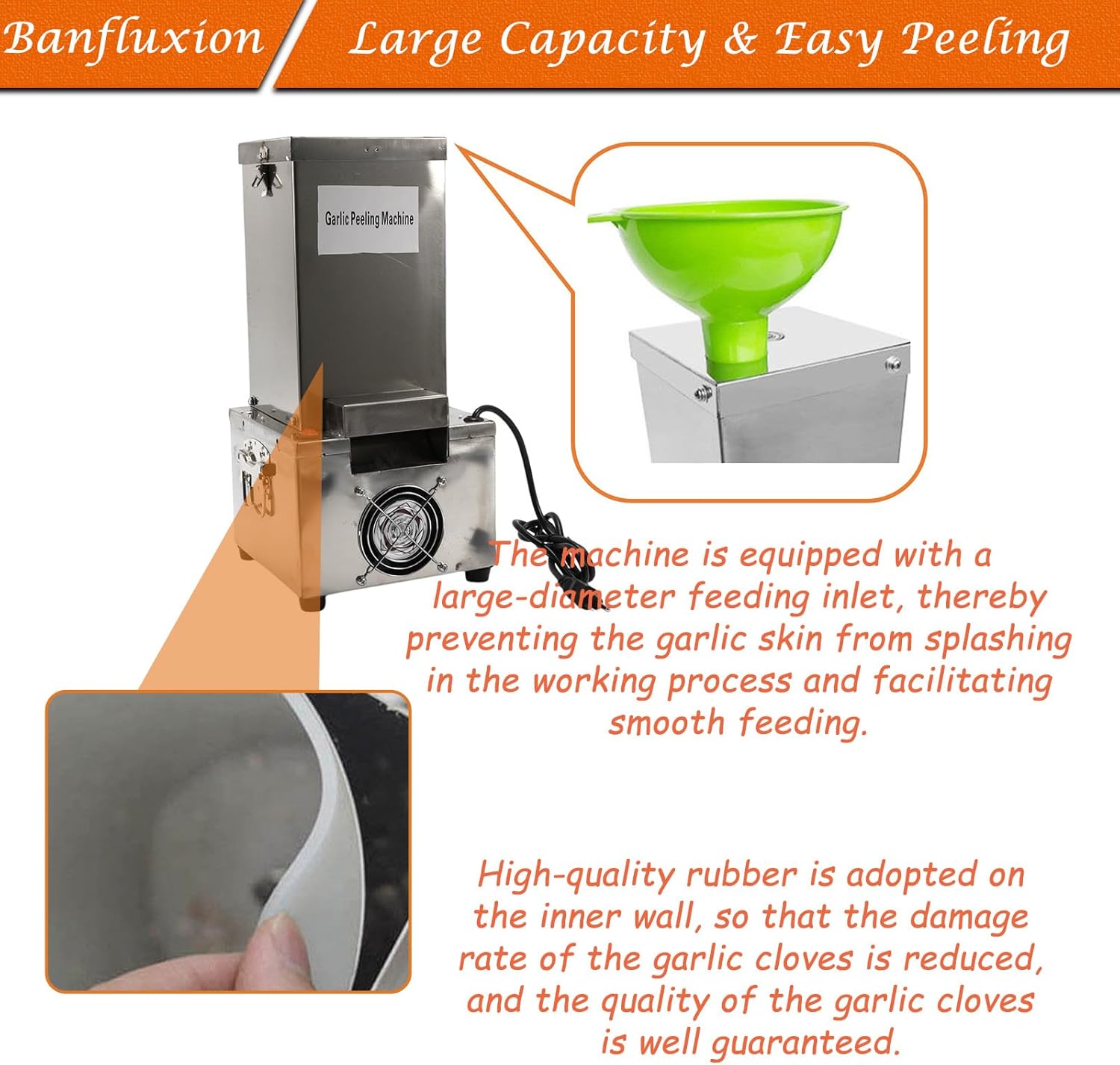 Commercial Garlic Peeling Machine, Automatic Electric Garlic Peeler, Heavy-Duty Stainless Steel, for Dry Garlic, 110 lbs/h High Yield for Restaurant Home Kitchen, 110V 180W