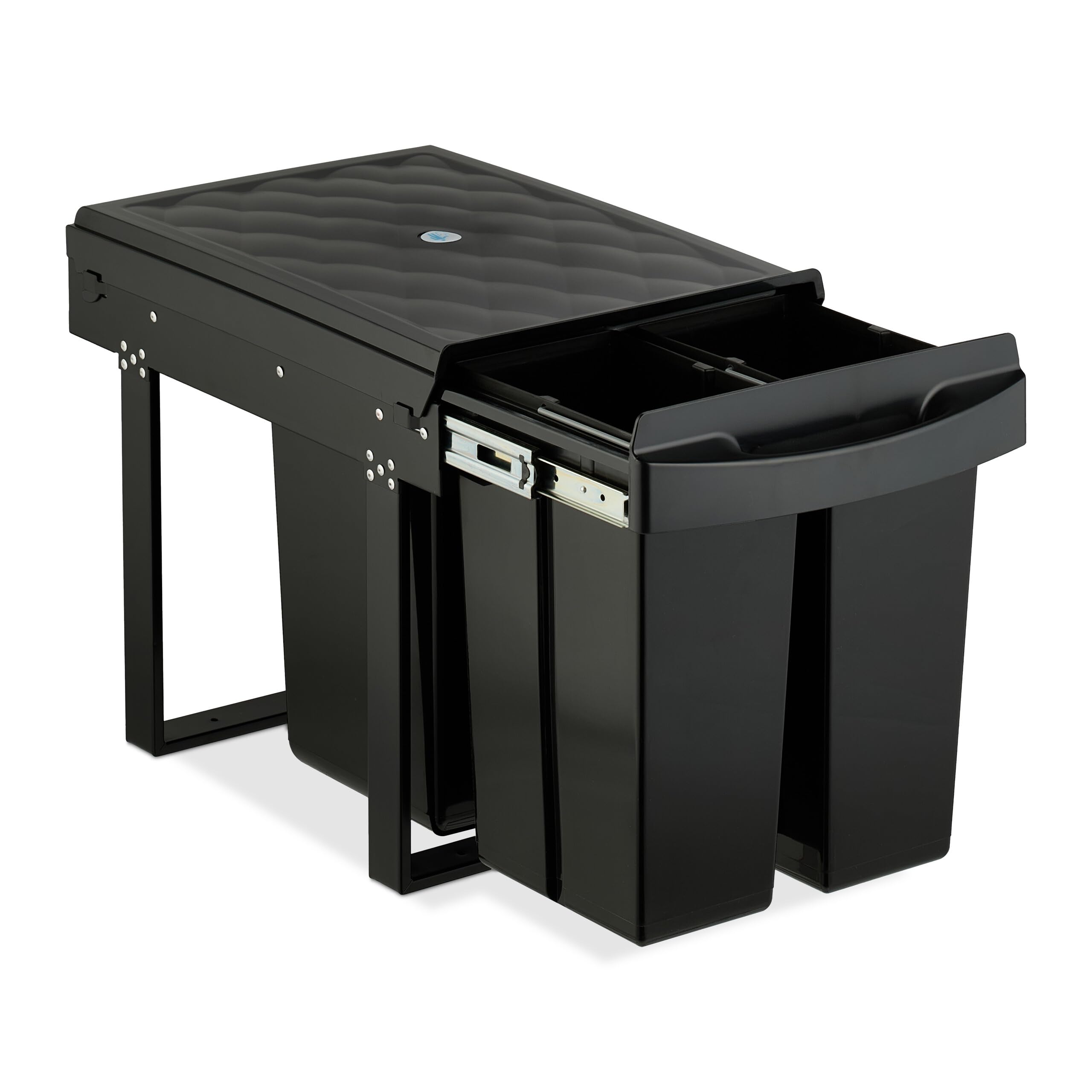Relaxdays Einbaumülleimer, 3 Fächer, 20l, 2x 10l, HBT: 41,3 x 34 x 51,8 cm, ausziehbar, Müllsystem Unterschrank, schwarz
